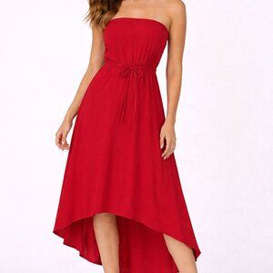 Krisa Hi-Low Strapless Dress Large Orange-Red NWT